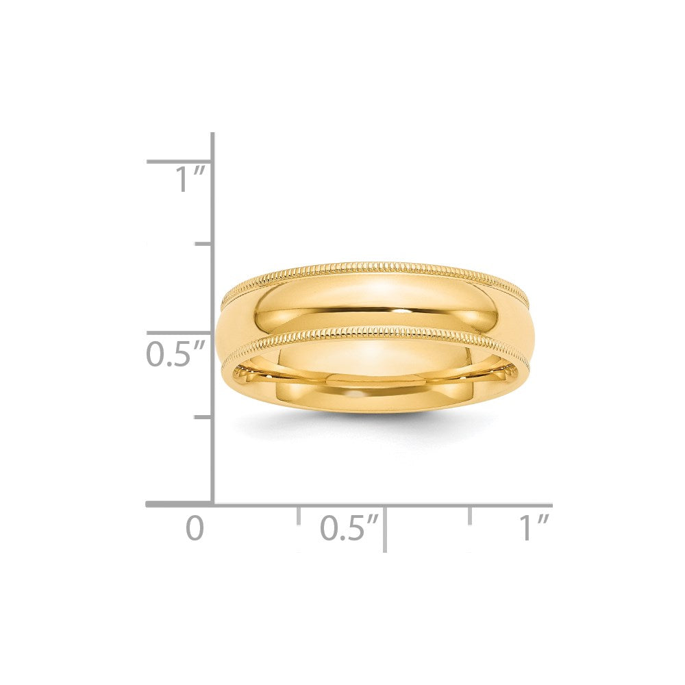14k Yellow Gold 6mm Milgrain Half Round Comfort Fit Wedding Band