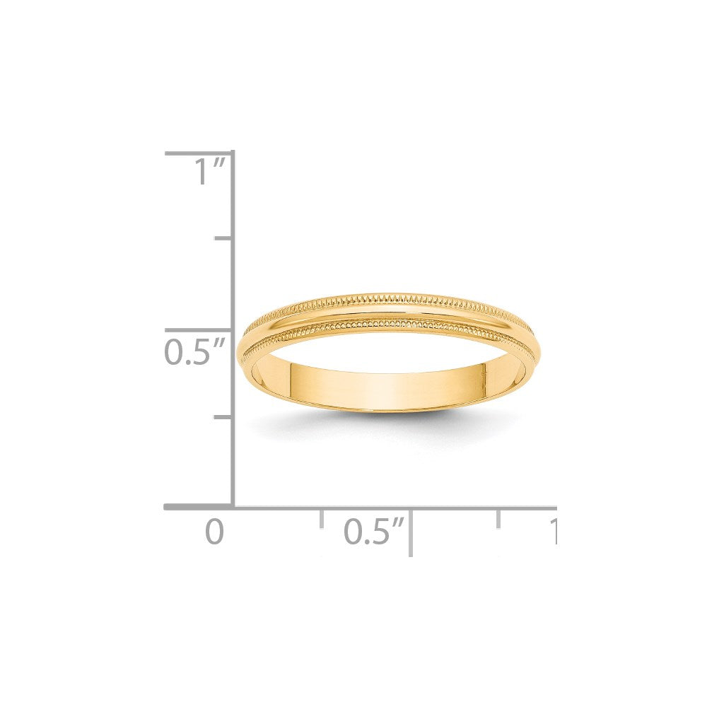 14k Yellow Gold 3mm Lightweight Milgrain Half Round Wedding Band