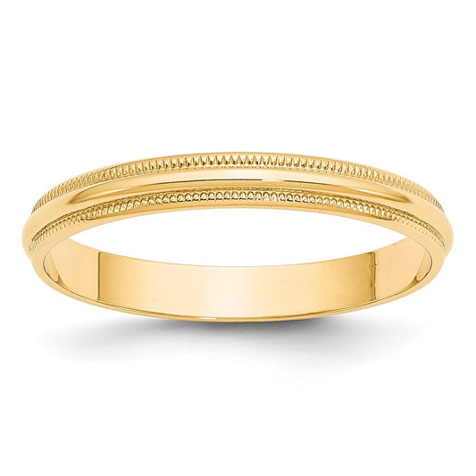 14k Yellow Gold 3mm Lightweight Milgrain Half Round Wedding Band 