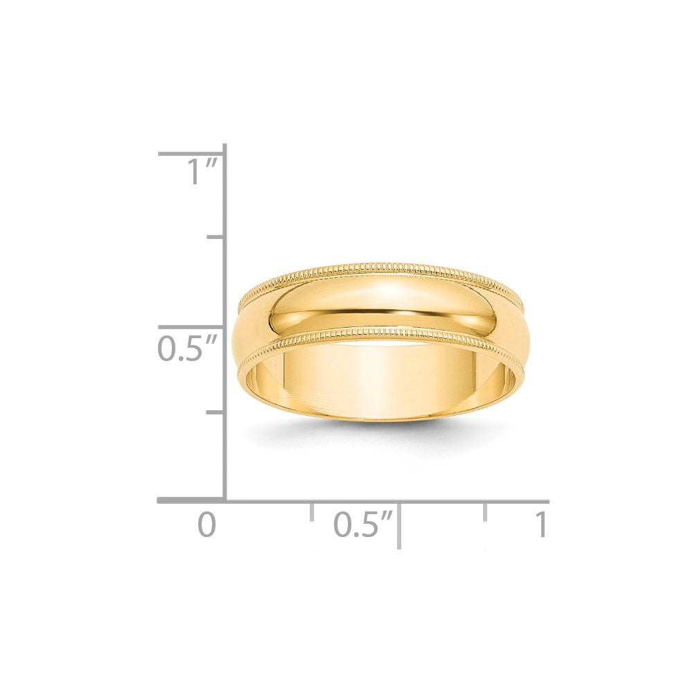 14k Yellow Gold 6mm Lightweight Milgrain Half Round Wedding Band