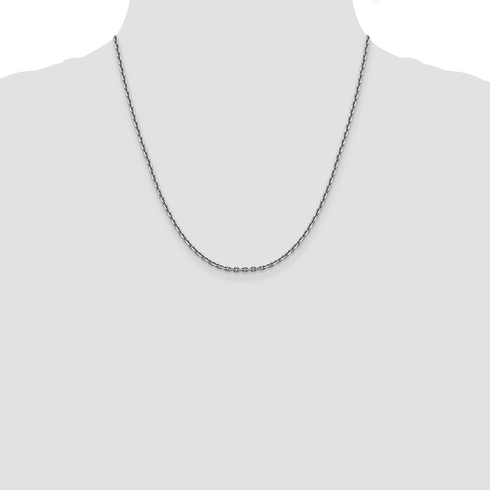 14K White Gold 2.5mm Diamond-cut Cable with Lobster Clasp Chain