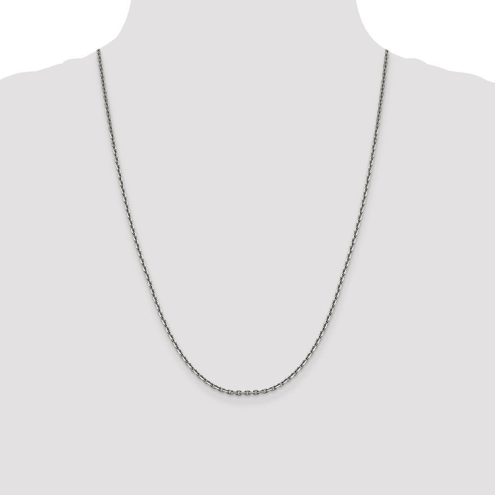 14K White Gold 2.5mm Diamond-cut Cable with Lobster Clasp Chain