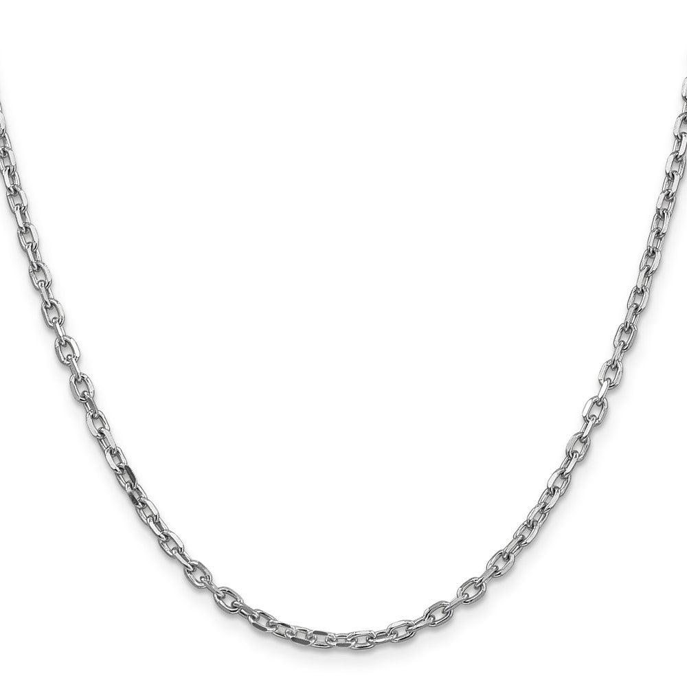 14K White Gold 3mm Diamond-cut Round Open Link Cable with Lobster Clasp Chain