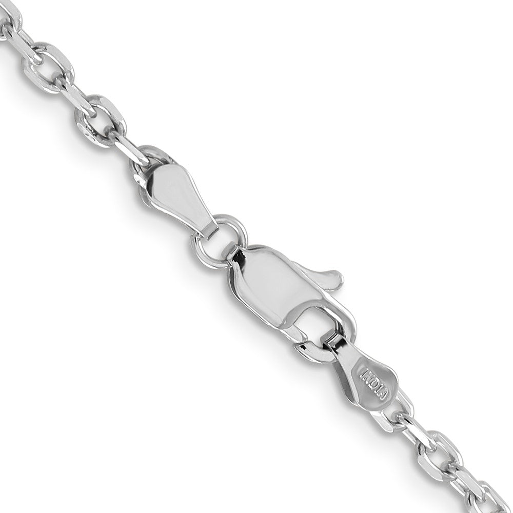 14K White Gold 3mm Diamond-cut Round Open Link Cable with Lobster Clasp Chain