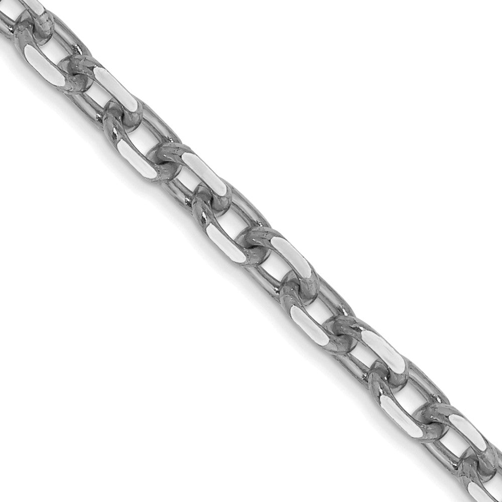 14K White Gold 3mm Diamond-cut Round Open Link Cable with Lobster Clasp Chain