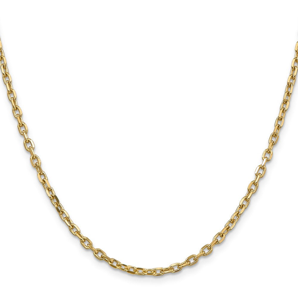 14K 3mm Diamond-cut Round Open Link Cable with Lobster Clasp Chain