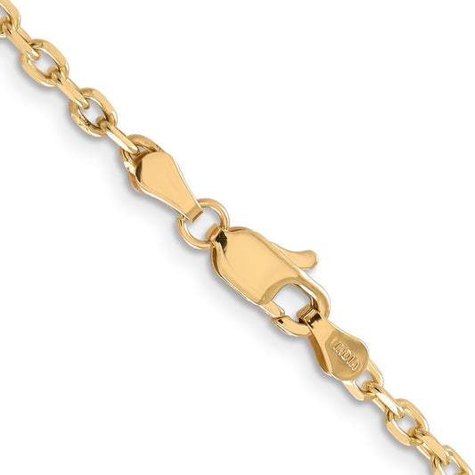 14K 3mm Diamond-cut Round Open Link Cable with Lobster Clasp Chain