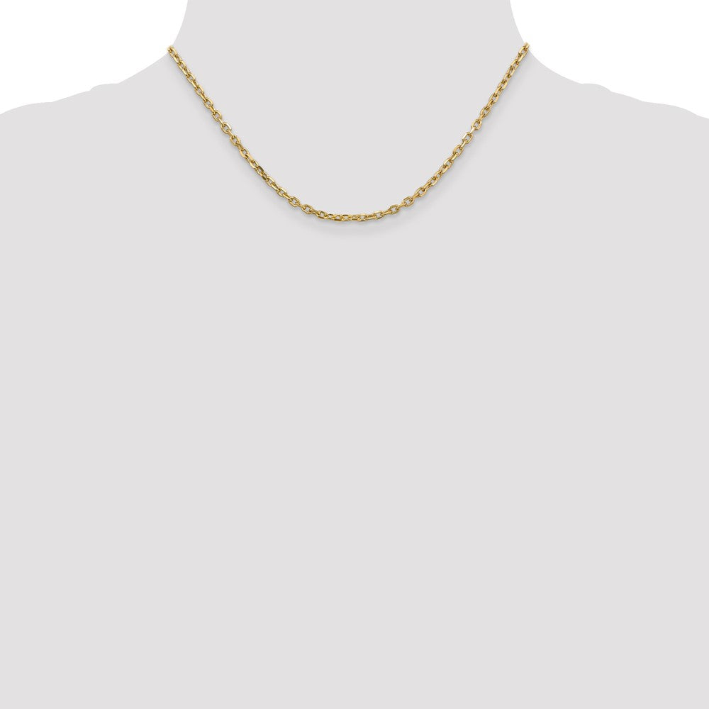 14K 3mm Diamond-cut Round Open Link Cable with Lobster Clasp Chain