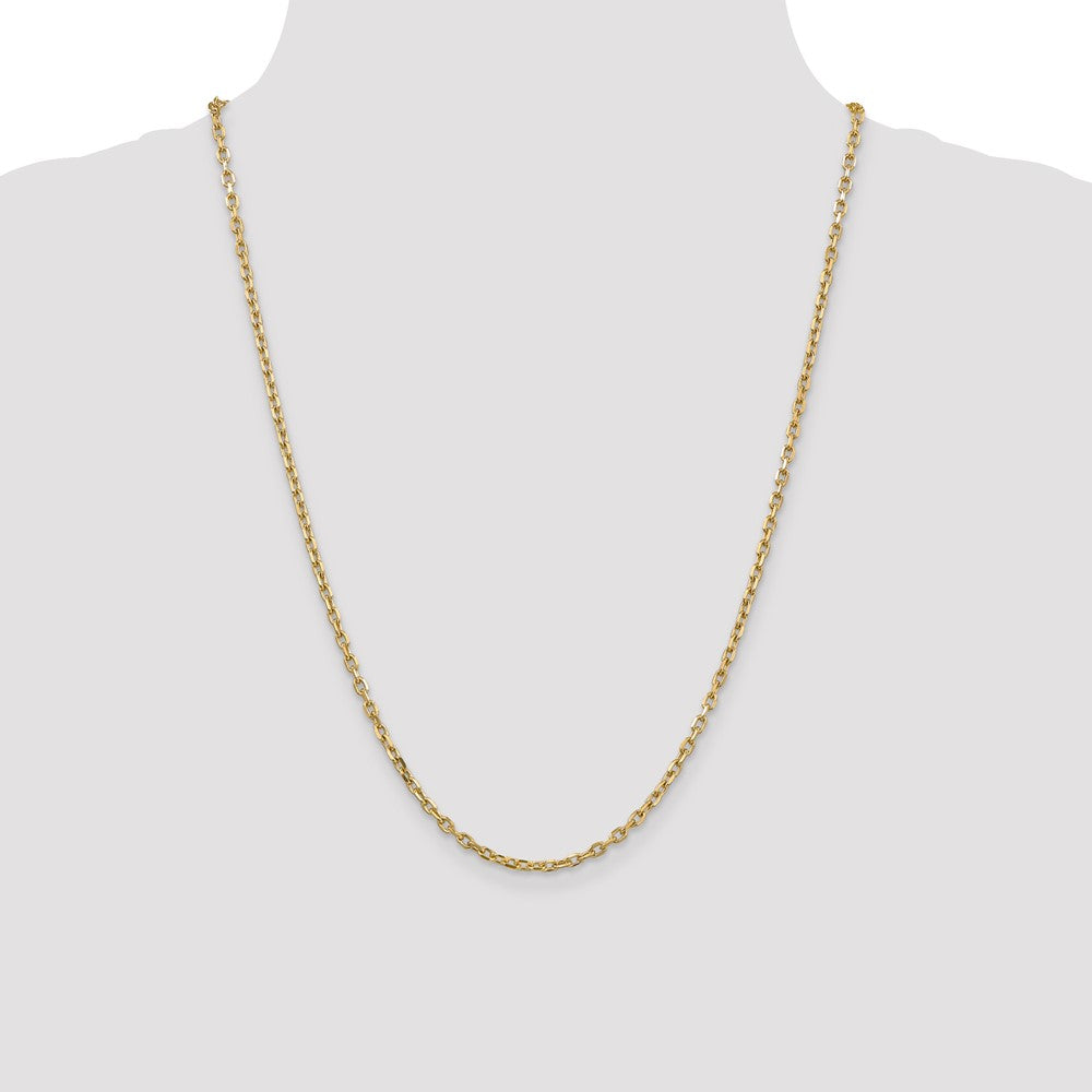 14K 3mm Diamond-cut Round Open Link Cable with Lobster Clasp Chain