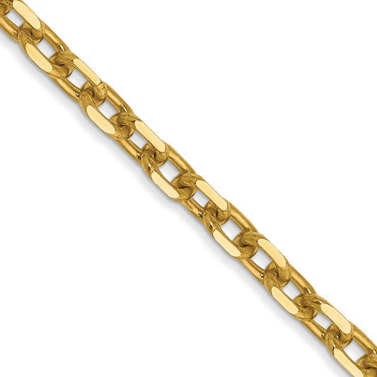 14K 3mm Diamond-cut Round Open Link Cable with Lobster Clasp Chain