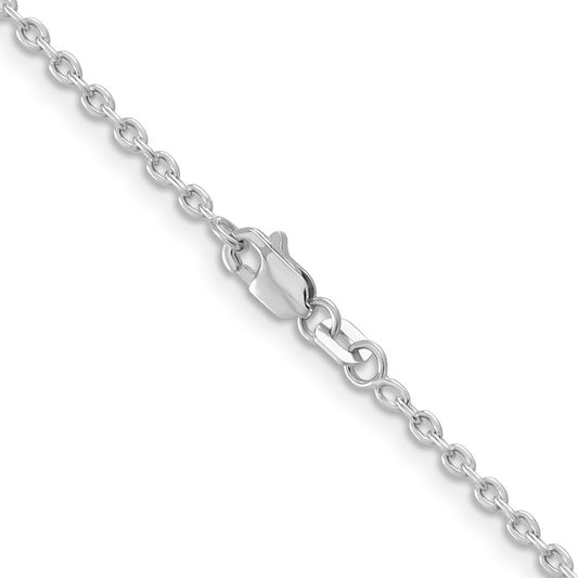 14K White Gold 2mm Round Open Link Cable with Lobster Clasp Chain