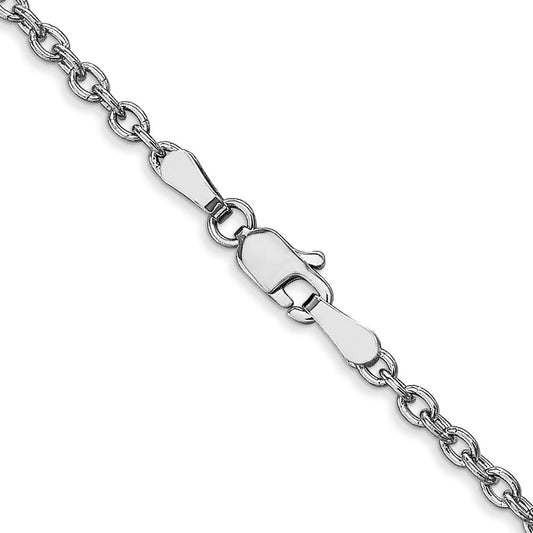 14K White Gold 2.4mm Round Open Link Cable with Lobster Clasp Chain