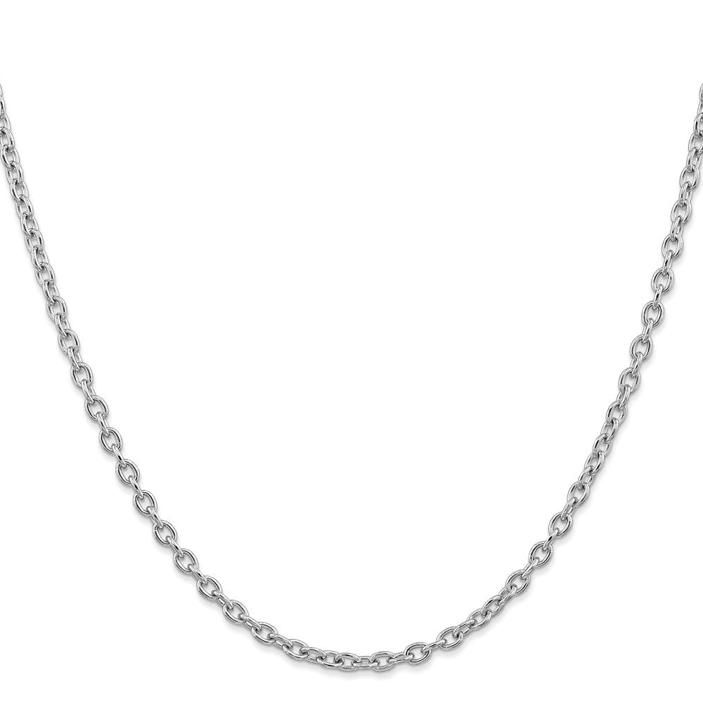 14K White Gold 3.2mm Round Open Link Cable with Lobster Clasp Chain