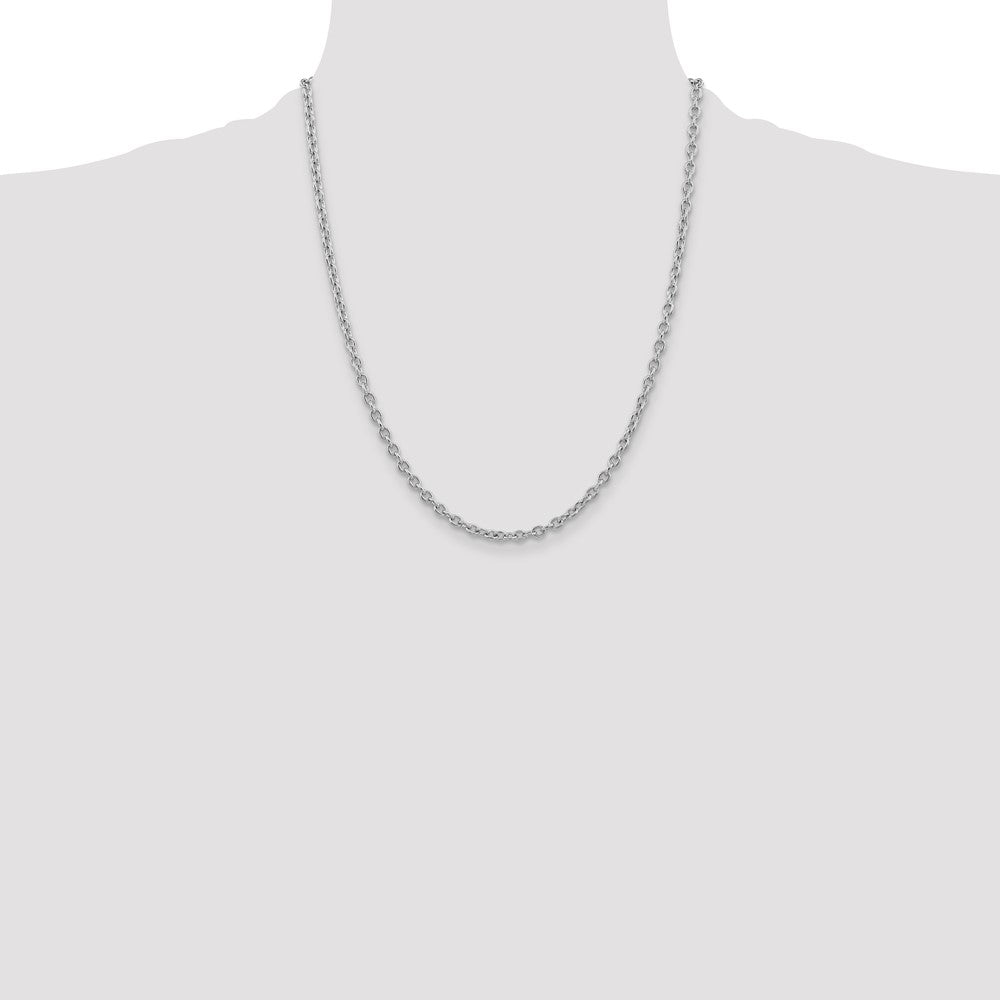 14K White Gold 3.2mm Round Open Link Cable with Lobster Clasp Chain