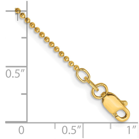 14K 1.2mm Diamond-cut Beaded with Lobter Clasp Anklet