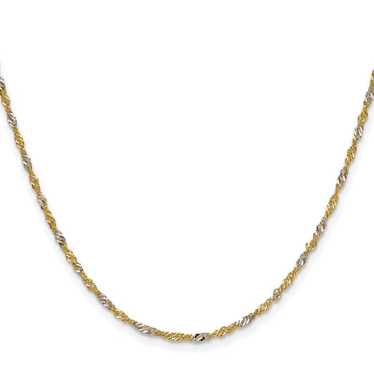 14k Yellow Gold with Rhodium 1.9mm Singapore Chain