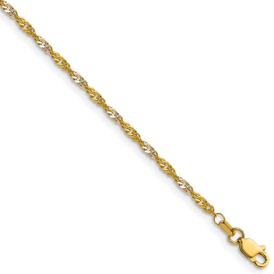 14k Yellow Gold with Rhodium 1.9mm Singapore Chain
