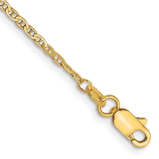 14K 1.5mm Lightweight Flat Anchor Link with Lobster Clasp Anklet