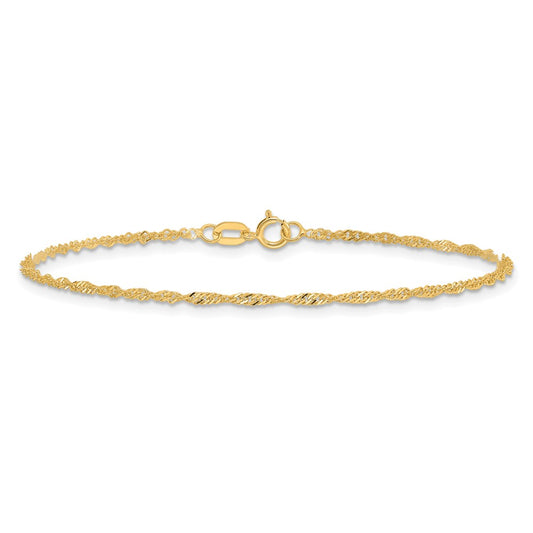 14K 1.40mm Singapore with Spring Ring Clasp Anklet
