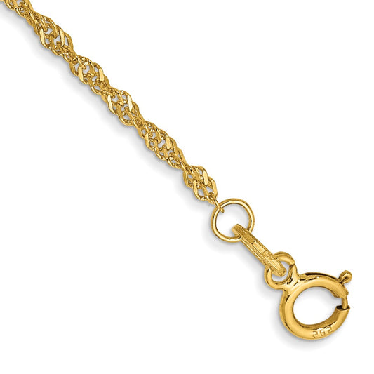 14K 1.40mm Singapore with Spring Ring Clasp Anklet