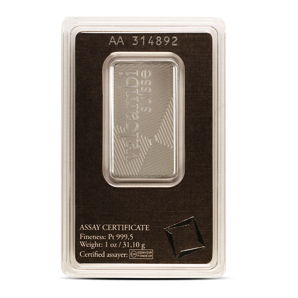 1 oz Valcambi Platinum Bar (New w/ Assay)