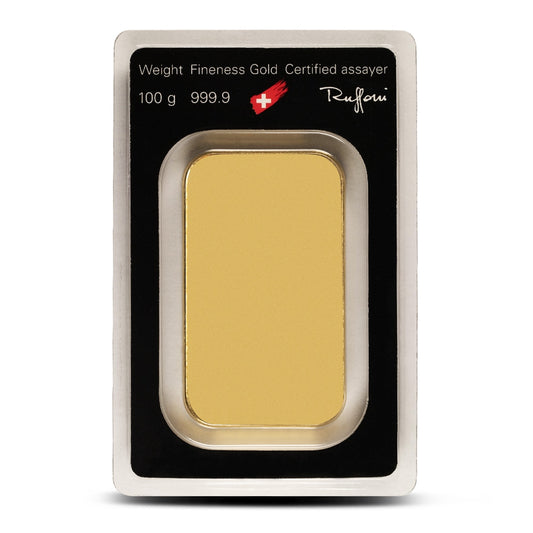 100 Gram Argor Heraeus Gold Bar (New w/ Assay)