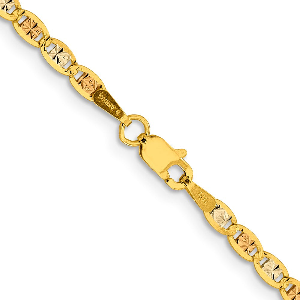 14K 2.75mm Tri-color Pav‚ Valentino with Lobster Clasp Chain