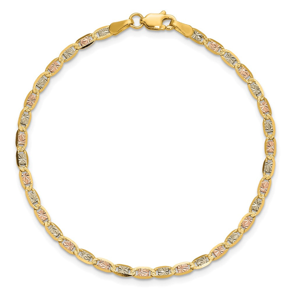 14K 2.75mm Tri-color Pav‚ Valentino with Lobster Clasp Bracelet