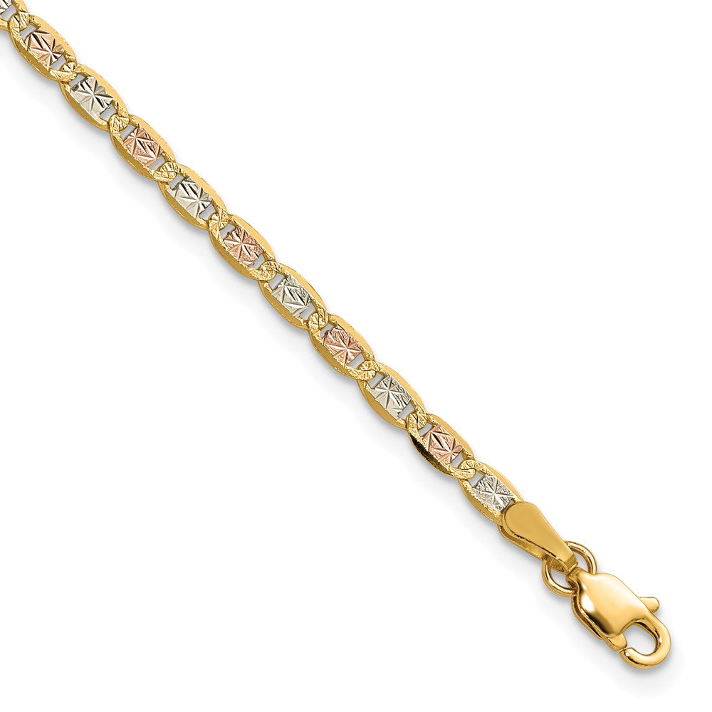 14K 2.75mm Tri-color Pav‚ Valentino with Lobster Clasp Bracelet
