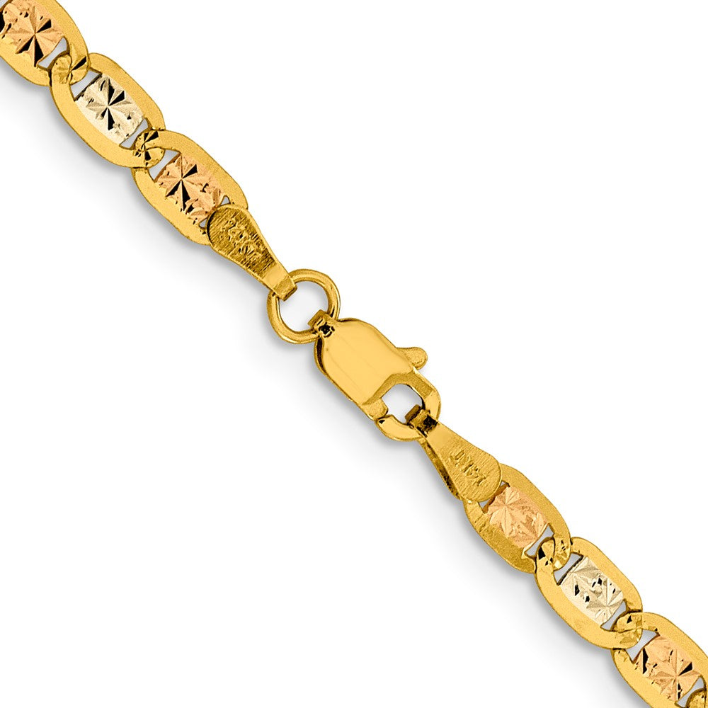 14K 3.8mm Tri-color Pav‚ Valentino with Lobster Clasp Chain
