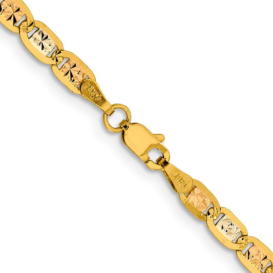 14K 3.8mm Tri-color Pav‚ Valentino with Lobster Clasp Chain