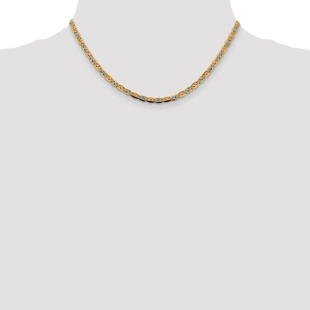 14K 3.8mm Tri-color Pav‚ Valentino with Lobster Clasp Chain
