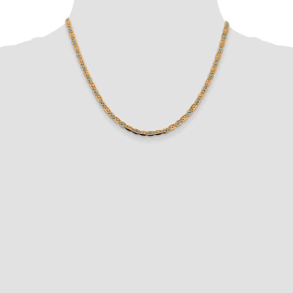 14K 3.8mm Tri-color Pav‚ Valentino with Lobster Clasp Chain