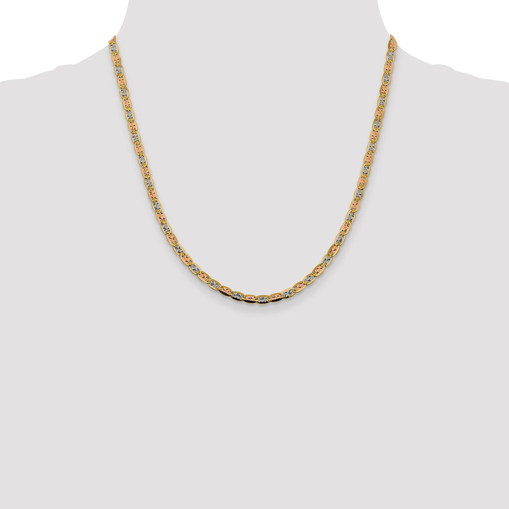 14K 3.8mm Tri-color Pav‚ Valentino with Lobster Clasp Chain