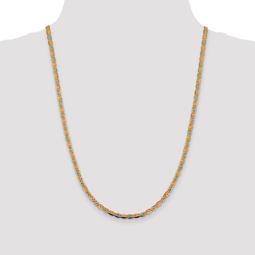14K 3.8mm Tri-color Pav‚ Valentino with Lobster Clasp Chain