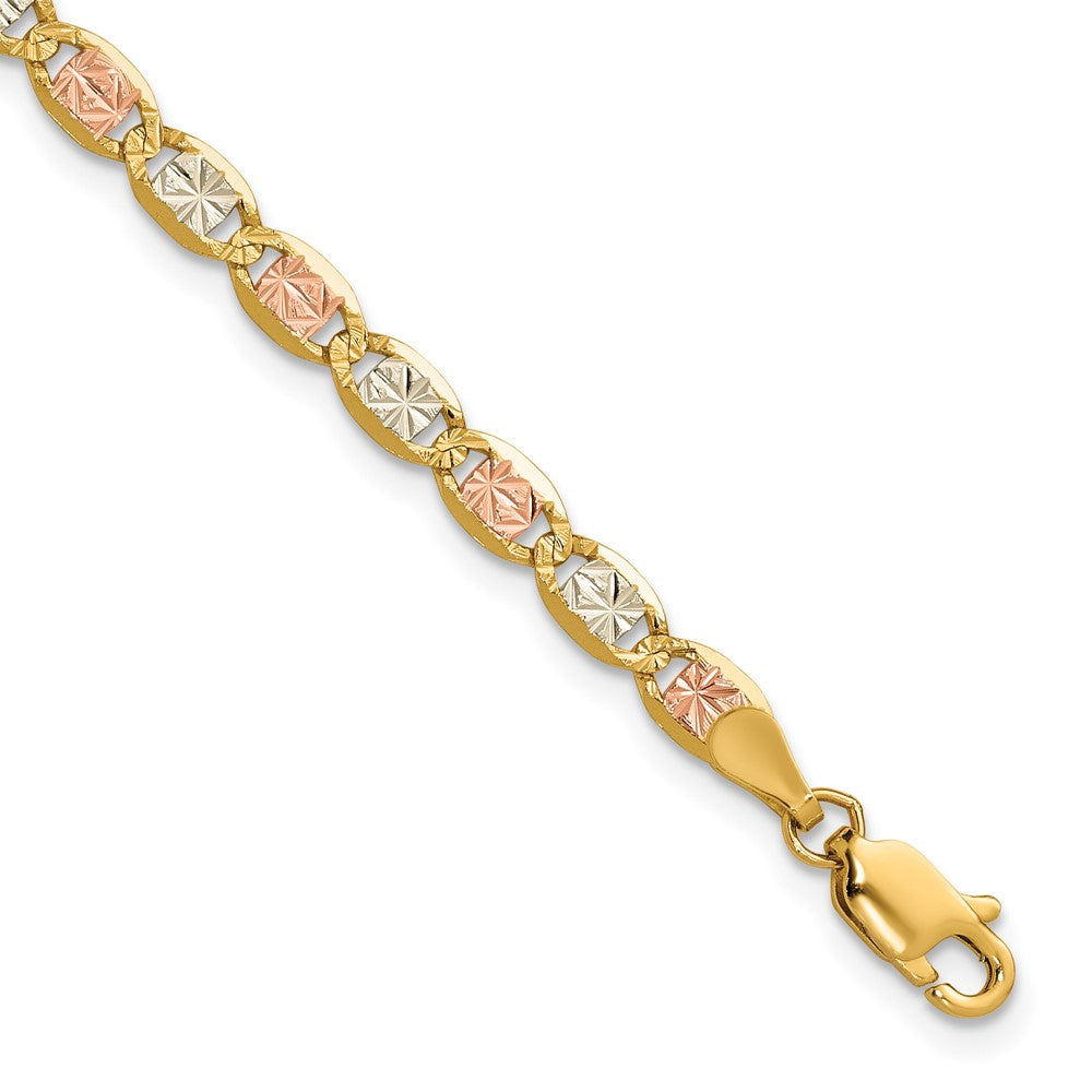 14K 3.8mm Tri-color Pav‚ Valentino with Lobster Clasp Bracelet