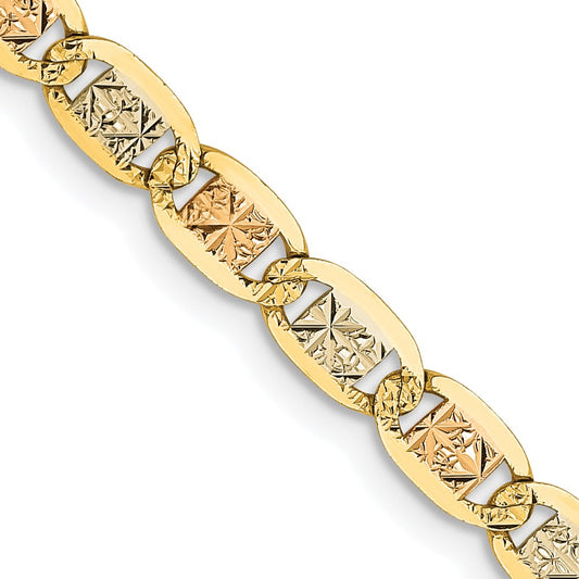 14K 3.8mm Tri-color Pav‚ Valentino with Lobster Clasp Chain