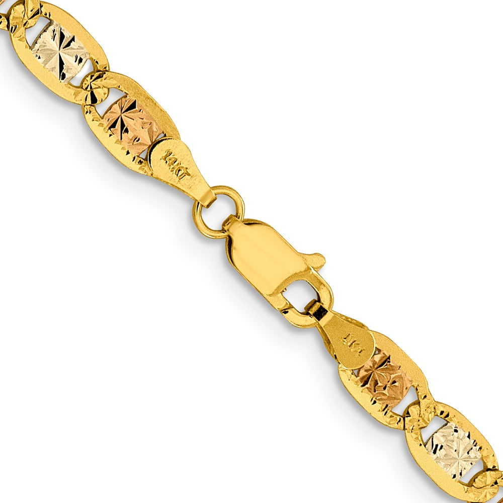 14K 4.65mm Tri-color Pav‚ Valentino with Lobster Clasp Chain