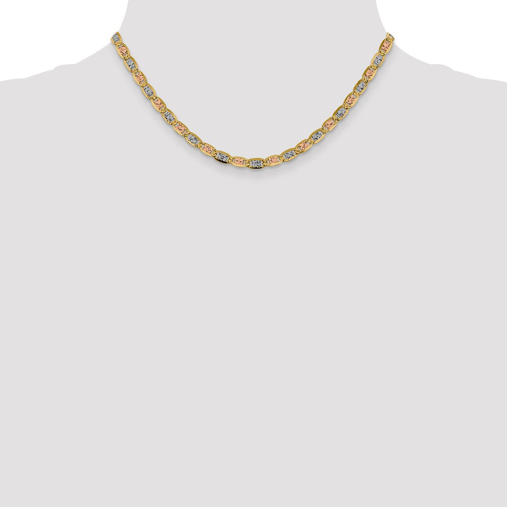 14K 4.65mm Tri-color Pav‚ Valentino with Lobster Clasp Chain