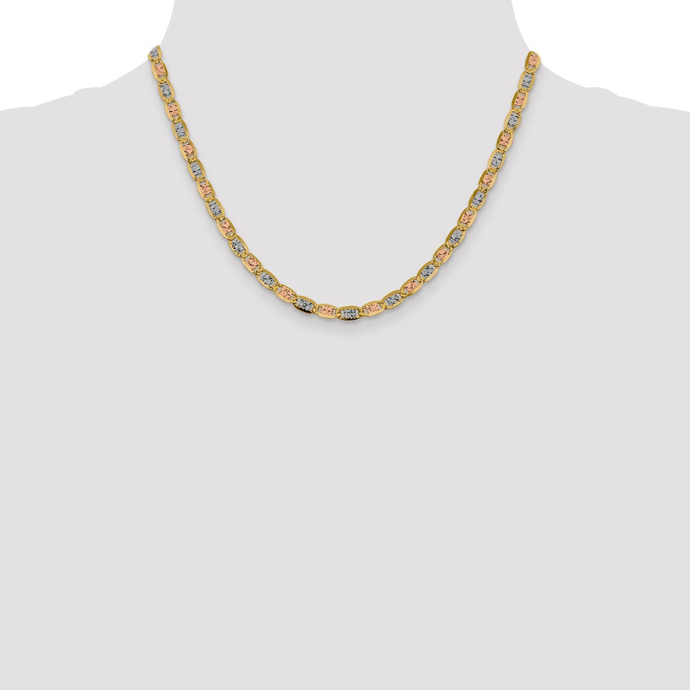 14K 4.65mm Tri-color Pav‚ Valentino with Lobster Clasp Chain