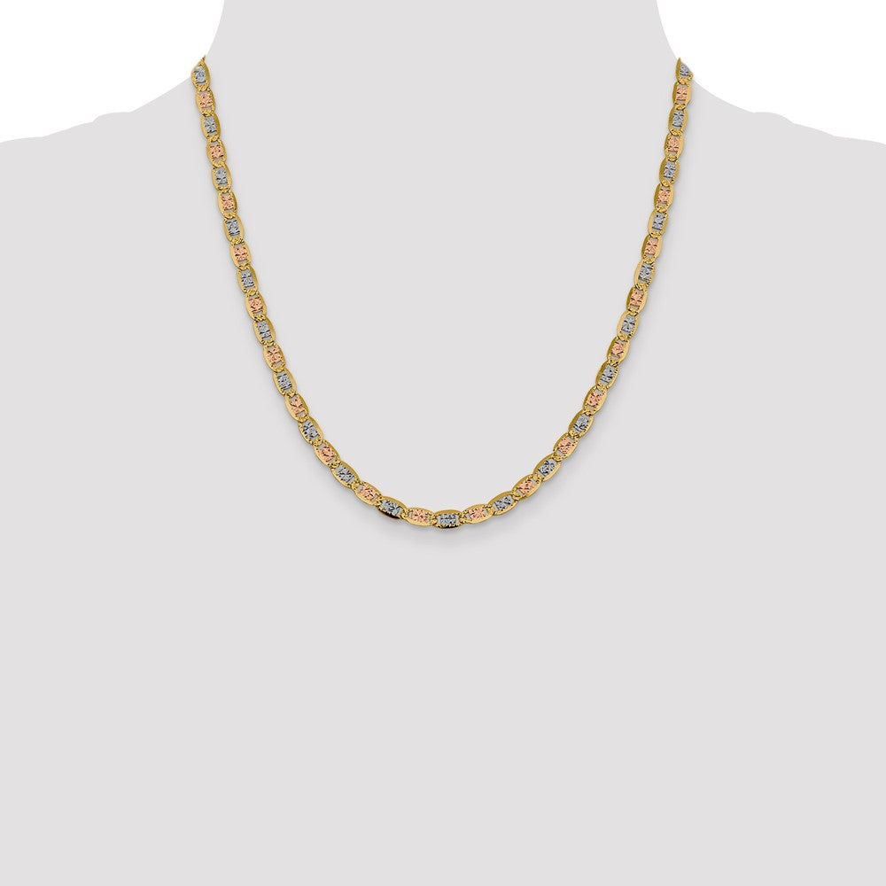 14K 4.65mm Tri-color Pav‚ Valentino with Lobster Clasp Chain