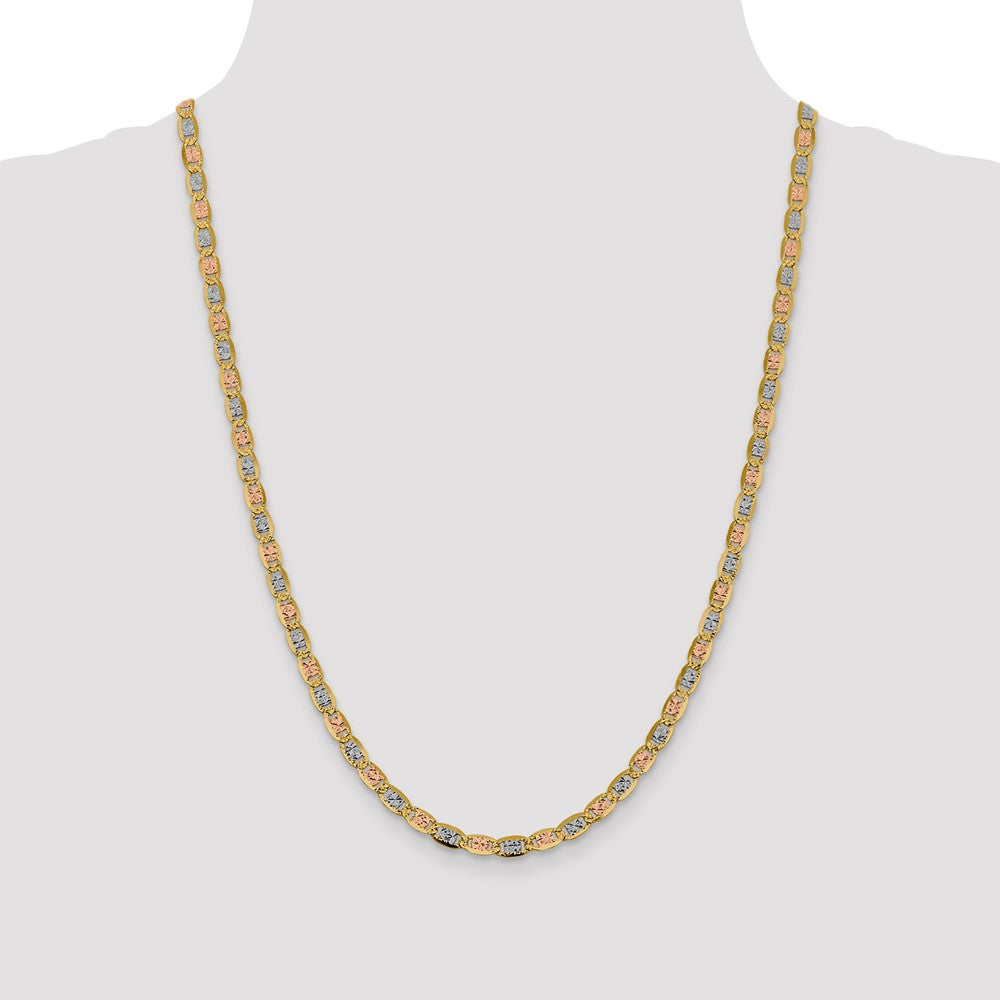 14K 4.65mm Tri-color Pav‚ Valentino with Lobster Clasp Chain