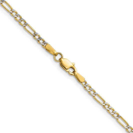 14k 2.3mm Semi-solid with Rhodium Pav‚ Figaro Chain
