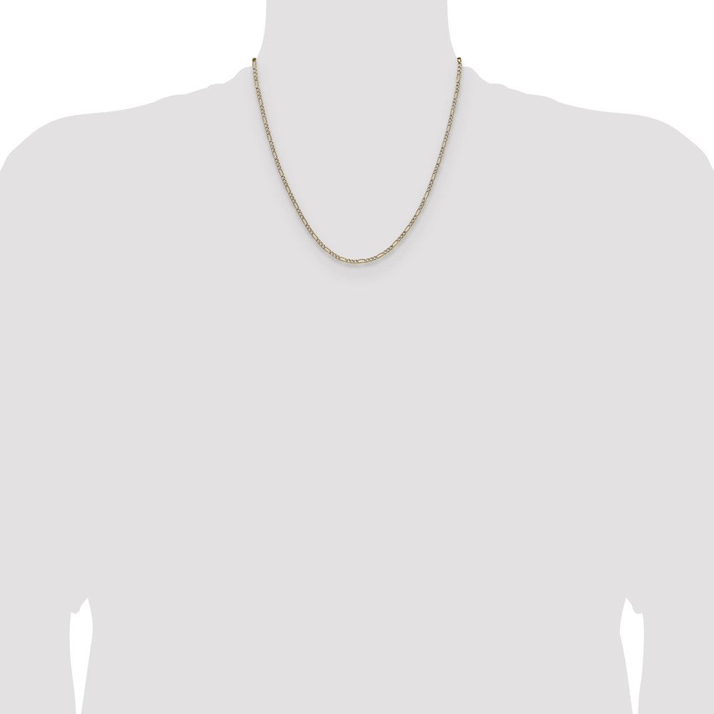 14k 2.3mm Semi-solid with Rhodium Pav‚ Figaro Chain