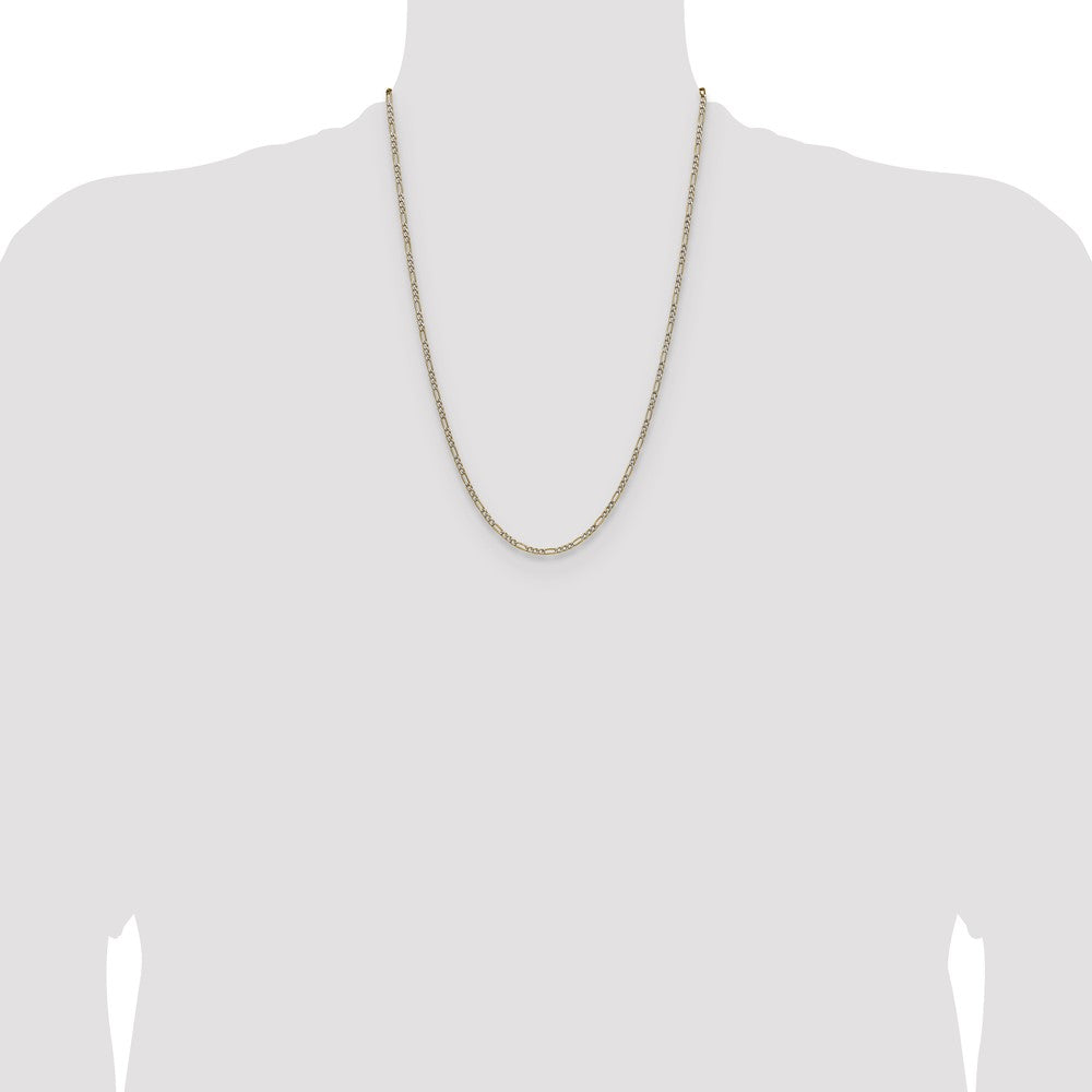 14k 2.3mm Semi-solid with Rhodium Pav‚ Figaro Chain