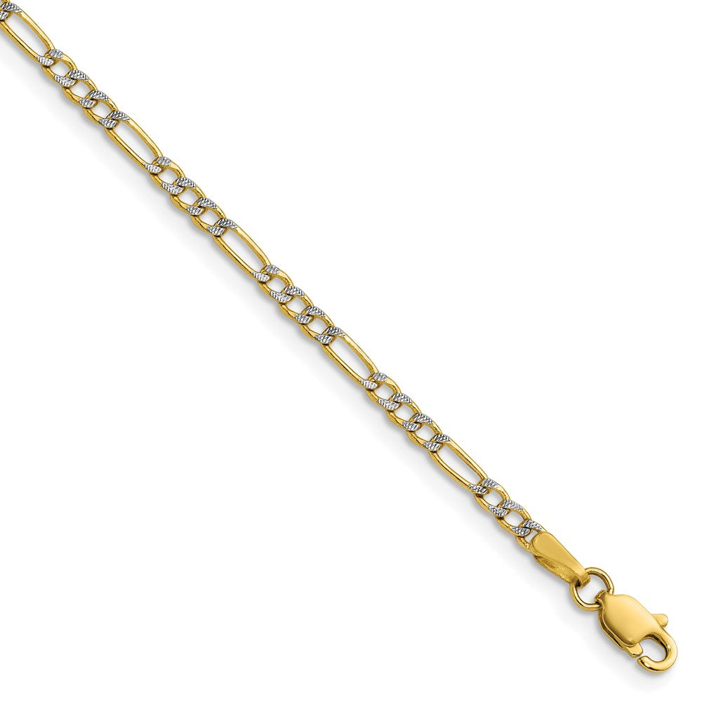 14k 2.3mm Semi-solid with Rhodium Pav‚ Figaro Chain