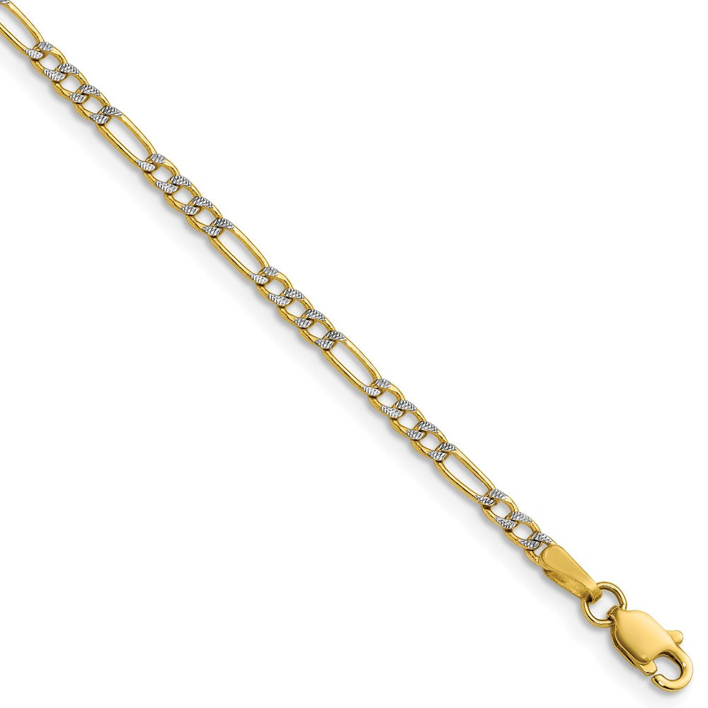 14k 2.3mm Semi-solid with Rhodium Pav‚ Figaro Chain