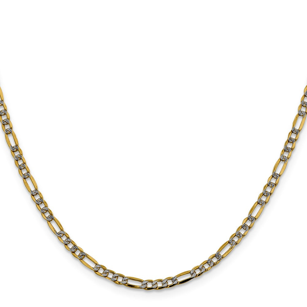 14K 3.2mm Semi-Solid with Rhodium Pav‚ Figaro with Lobster Clasp Chain