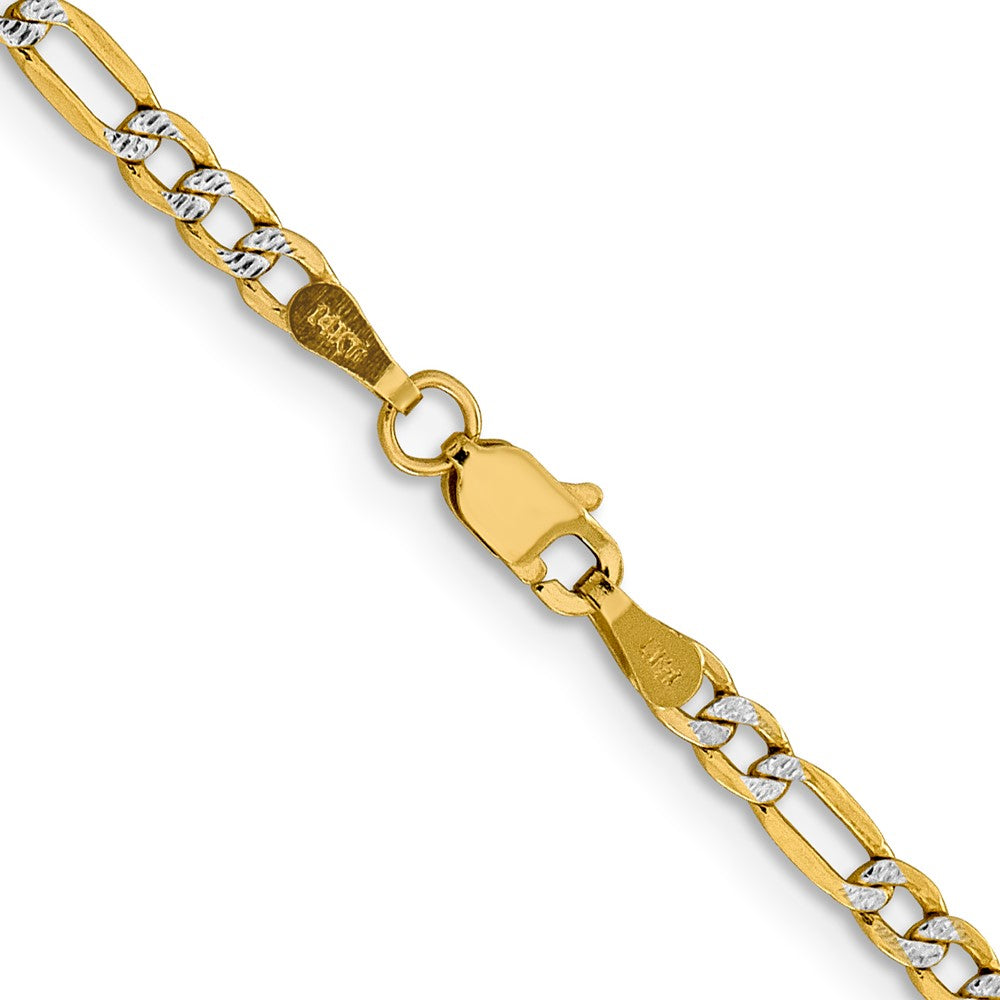 14K 3.2mm Semi-Solid with Rhodium Pav‚ Figaro with Lobster Clasp Chain