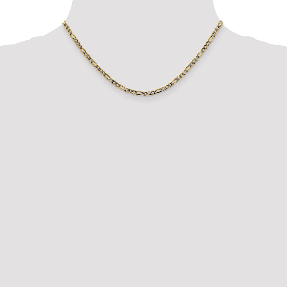 14K 3.2mm Semi-Solid with Rhodium Pav‚ Figaro with Lobster Clasp Chain